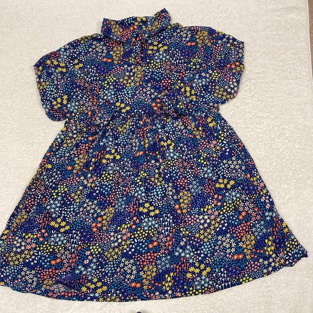 John Lewis navy floral long sleeve collared dress size 7